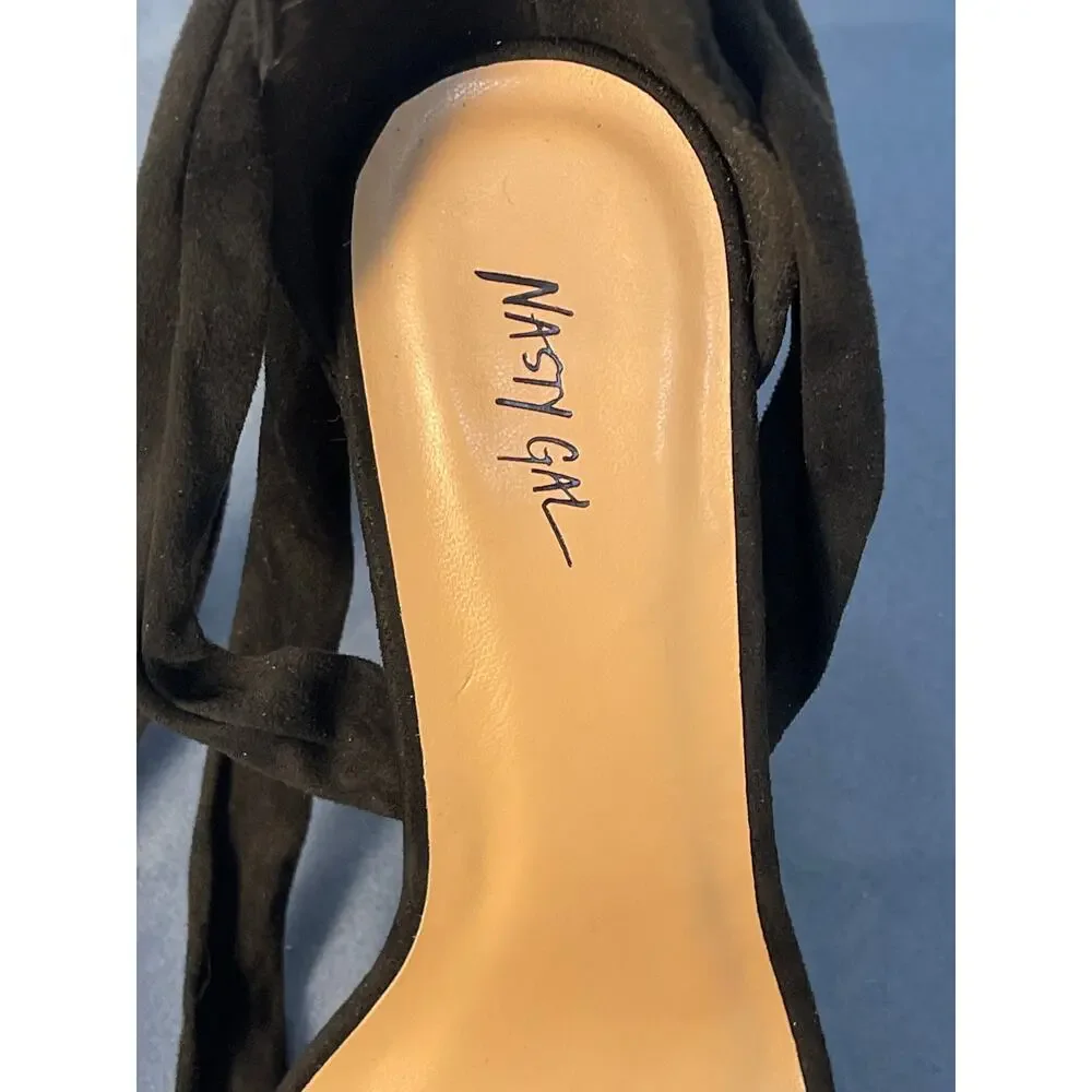 Nasty‎ Gal Lace Up Open Toe Velvet Platform Pumps Color Black Size 8 Pre-Owned